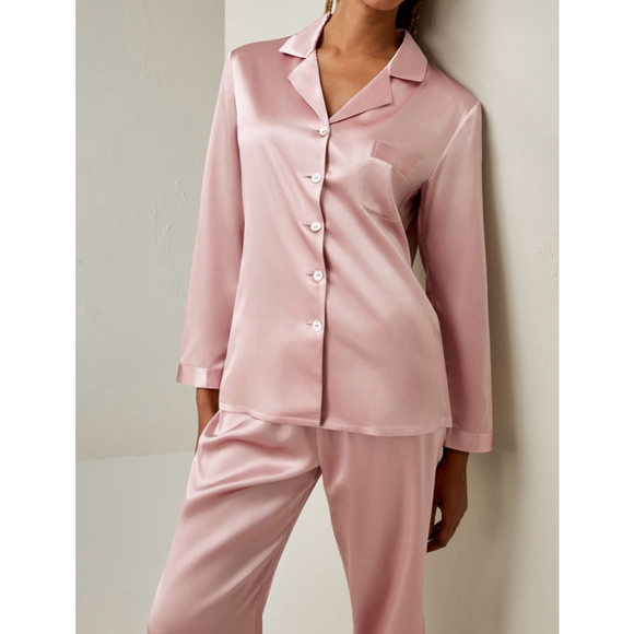 Lilysilk Women's Pink 22 Momme Mulberry Silk Pajamas Set Full Length - XL - Picture 14 of 17